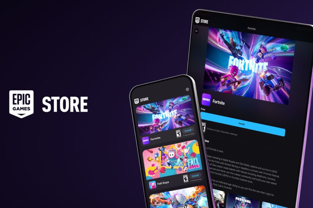 An image showing the Epic Games Store on iPhone and iPad