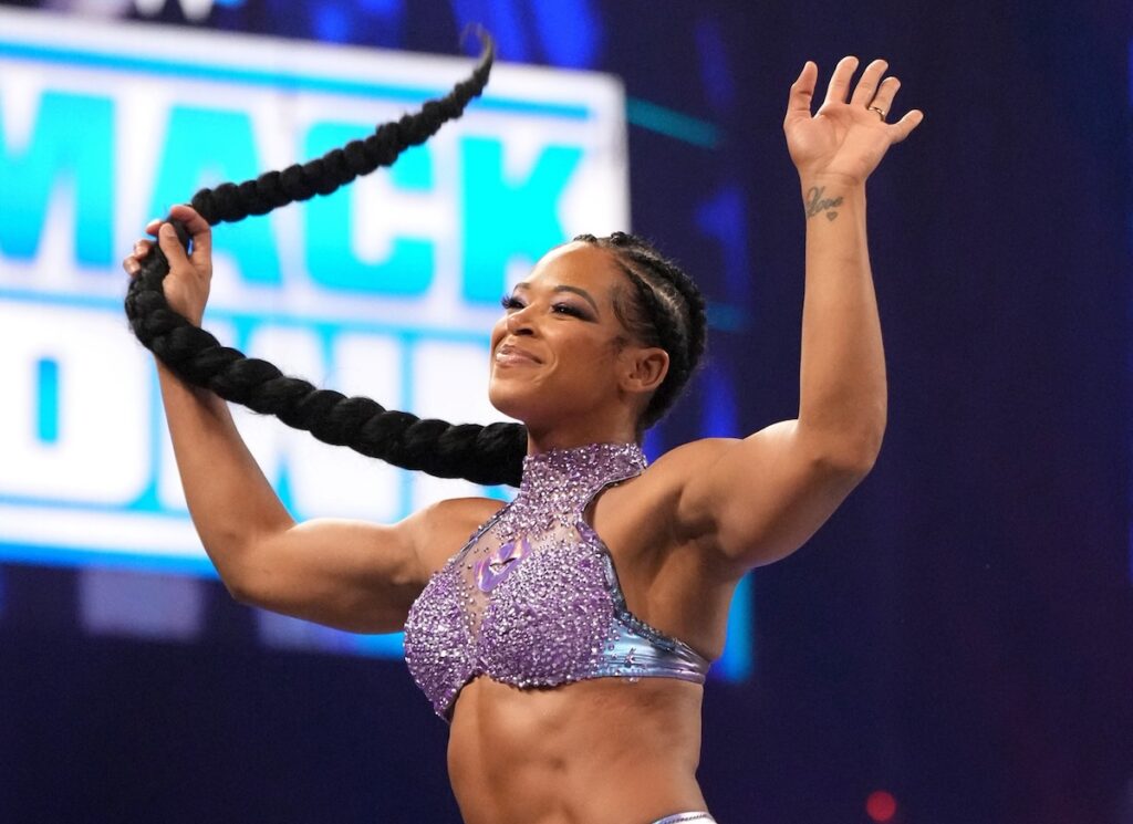 WWE's Bianca Belair in Two-Piece Workout Gear Flexes Her Bicep