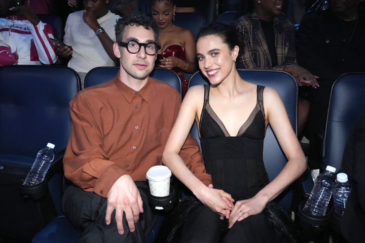 Jack Antonoff and his wife, actor Margaret Qualley, at the 2024 MTV Video Music Awards on Wednesday night in New York.