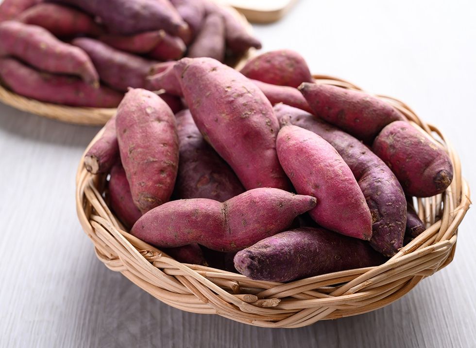 A basket of purple sweet potatoes