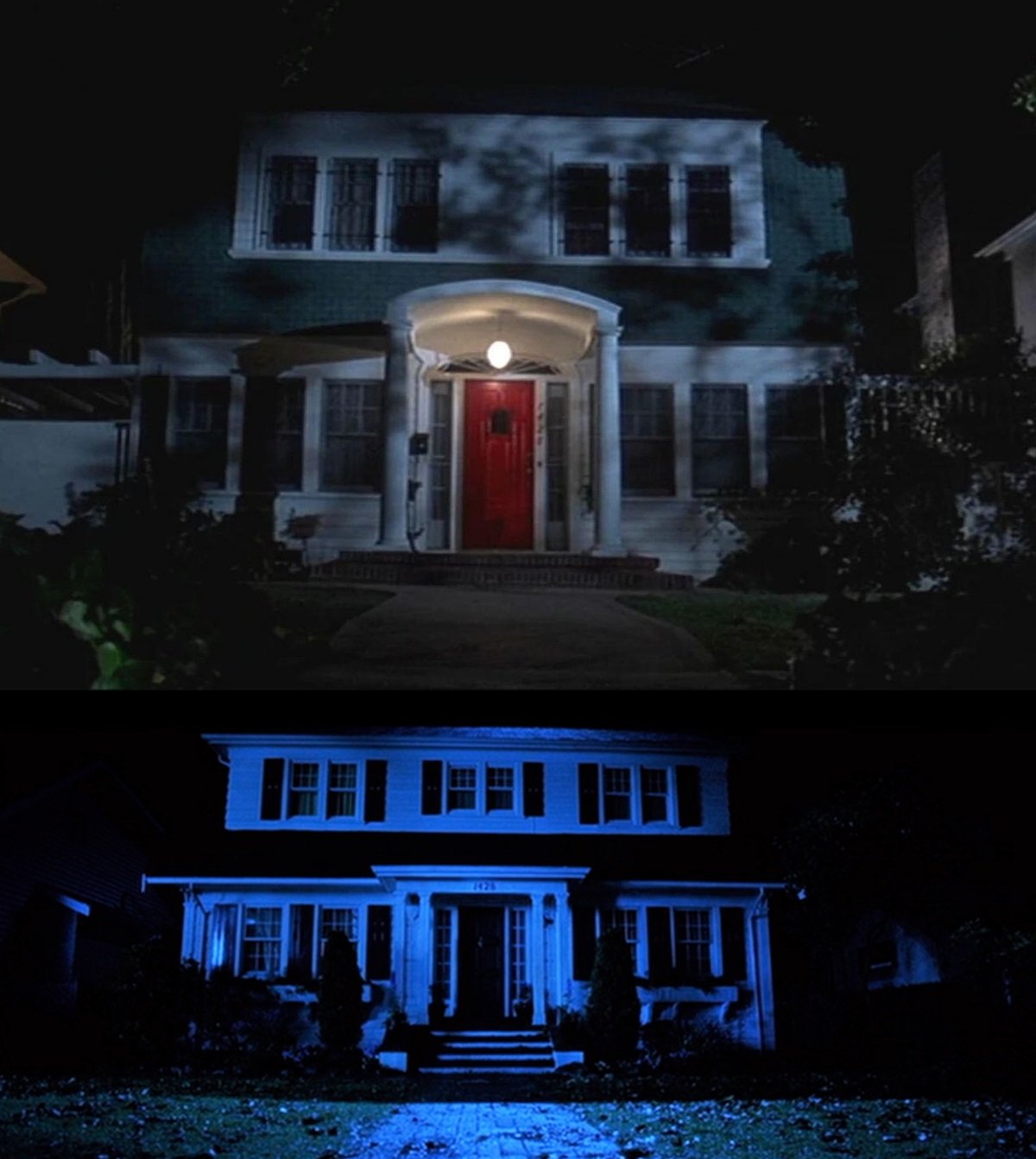 The original A Nightmare on Elm Street house in Hollywood (Top), and the Vancouver location from Freddy vs. Jason (Bottom). 