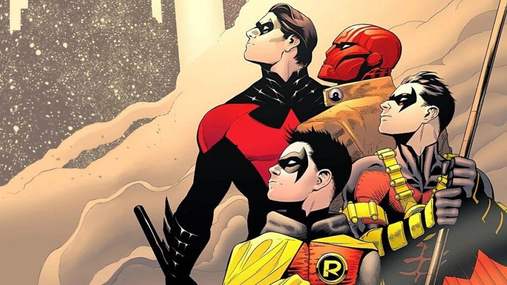 The Robins, Dick Grayson, Jason Todd, Tim Drake, and Damian Wayne.