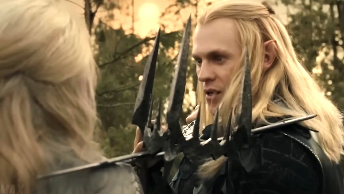 Sauron with his Annatar hair in battle with Galadriel on The Rings of Power