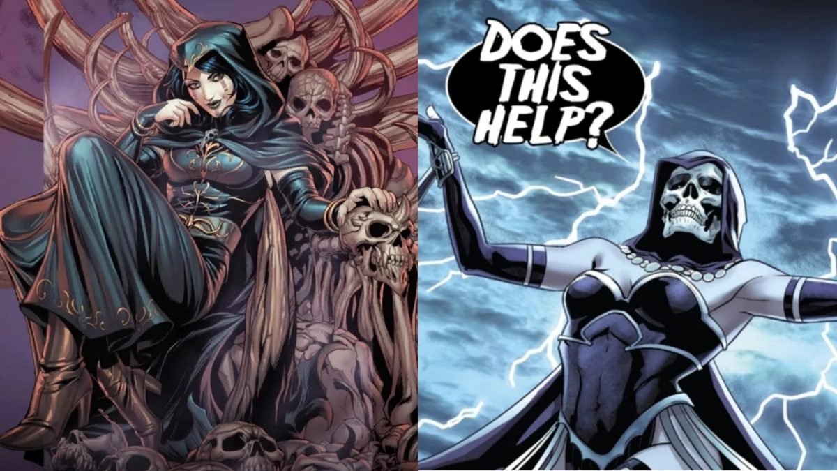 Mistress Death in both her Marvel Comics forms.