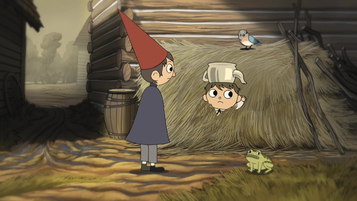 Wirt looks at Greg who is in a hay stack.