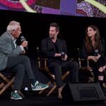 Three people speak at a post-screening Q&A.