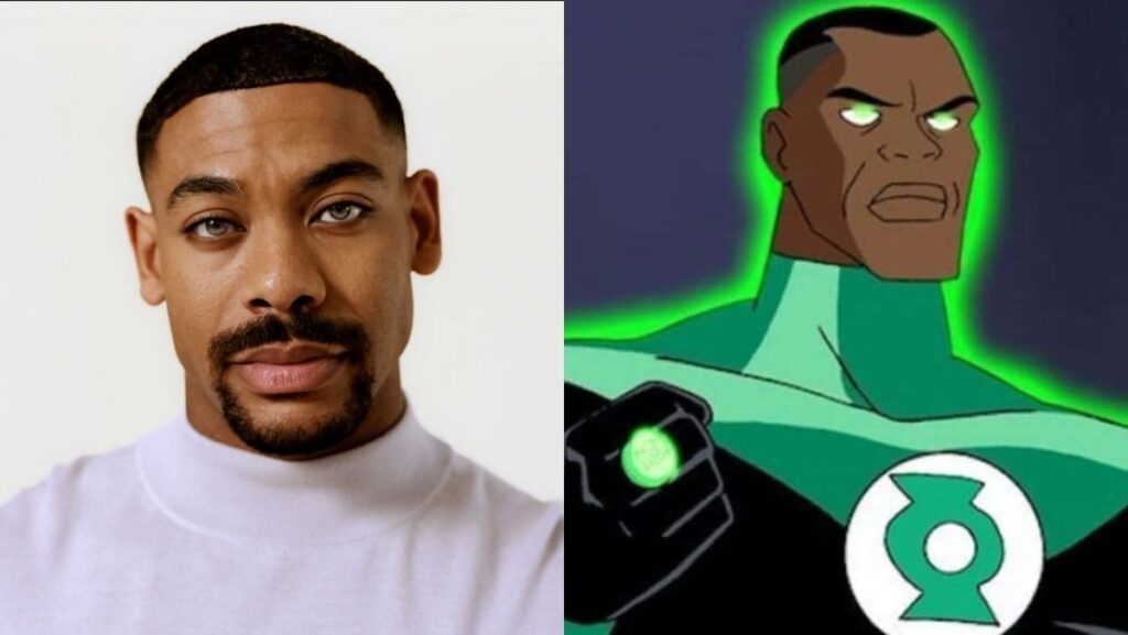 Actor Aaron Pierre alongside the animated version of Green Lantern John Stewart.