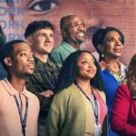 A cast photo of Abbott Elementary with everyone looking to the side together