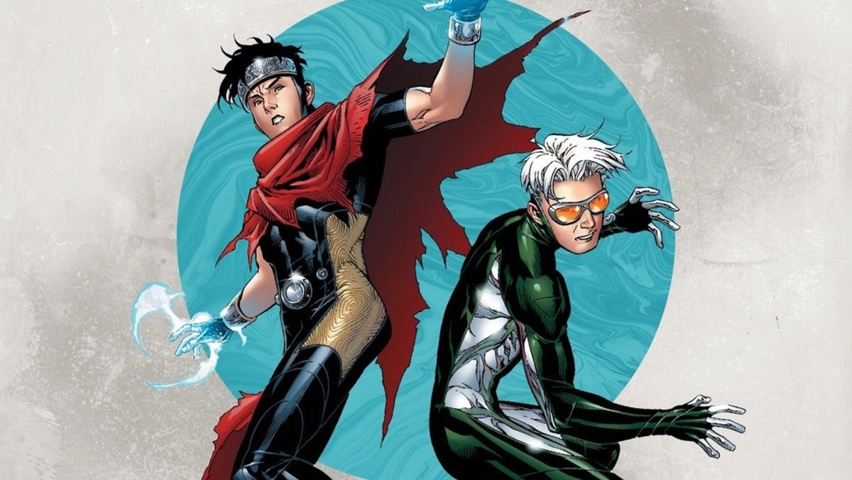 Wiccan and Speed, the sons of the Scarlet Witch and Vision and core Young Avengers.