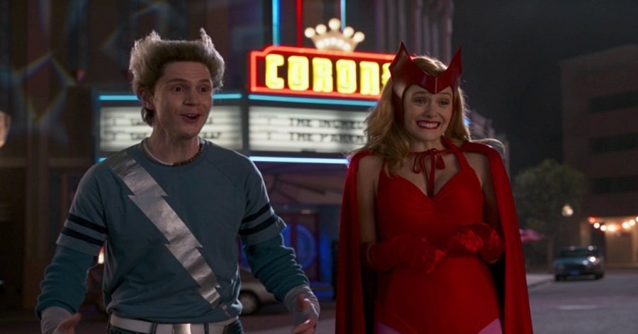 Evan Peters and Elizabeth Olsen in their Halloween costumes in WandaVision.