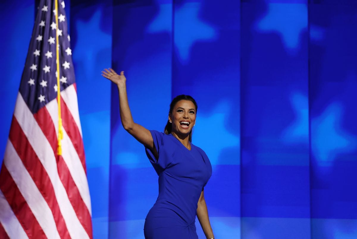 Actor Eva Longoria speaks onstage during the final day of the Democratic National Convention at the United Center on August 22, 2024 in Chicago, Illinois. Delegates, politicians, and Democratic Party supporters are gathering in Chicago, as current Vice President Kamala Harris is named her party's presidential nominee. The DNC takes place from August 19-22. (Photo by Justin Sullivan/Getty Images)