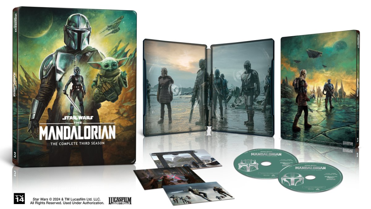 The Mandalorian Season 3 Steelbook with two Blu-ray DVDs and three concept art cards 