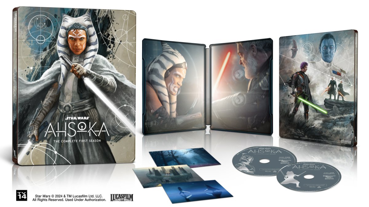 The Ahsoka Season 1 Steelbook with two Blu-ray DVDs and three concept art cards 