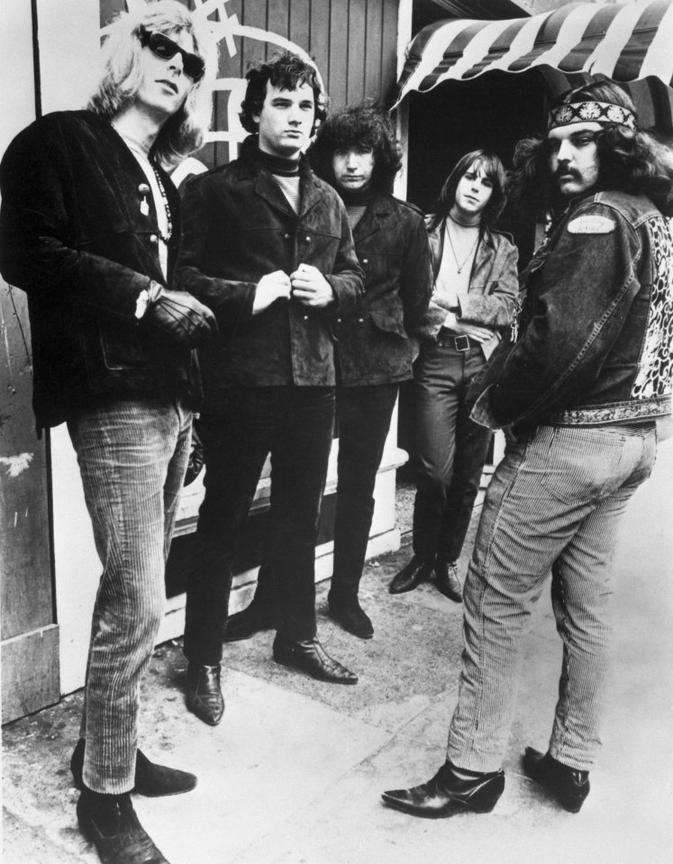 Left to right, Phil Lesh, Bill Kreutzmann, Jerry Garcia, Bob Weir, and Ron 'Pigpen' McKernan, pose together outside a music venue in their early days