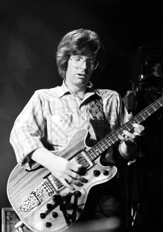 Phil Lesh is pictured in the 1970's while shredding on his bass instrument