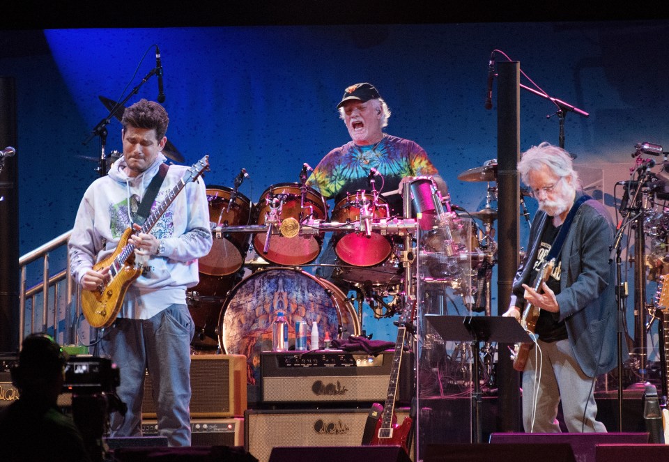 John Mayer, Bill Kreutzmann and Bob Weir of Dead and Company perform during the Band Together Bay Area Benefit Concert at AT&T Park on November 9, 2017 in San Fransisco