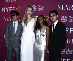 Angelina Jolie and kids, Pax, Zahara and Maddox at the "Maria" premier during New York Film Festival