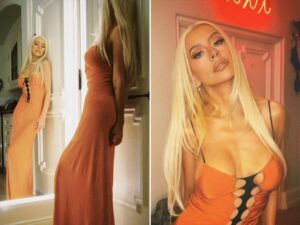 Christina Aguilera Slays in Orange & Black Halloween Dress