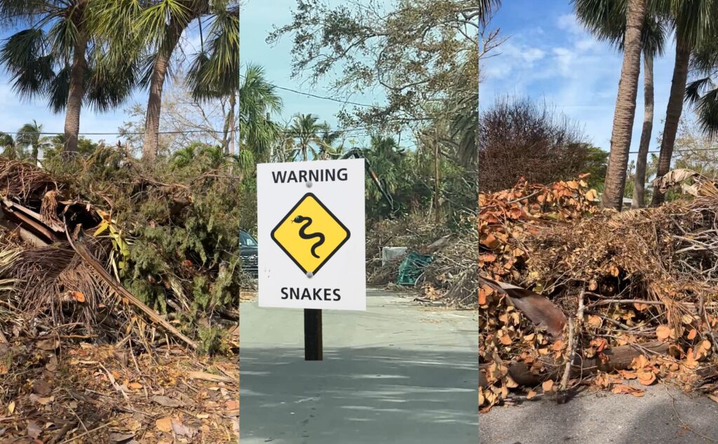 debris piles from Hurricane Milton on Siesta Key, Florida where the storm made landfall