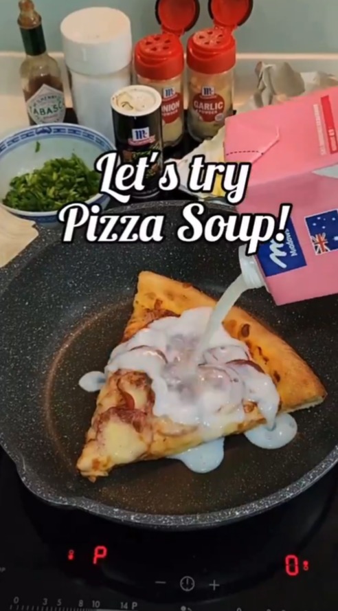 In one of his most-watched videos, Lee decided to merge the worlds of soup and pizza.