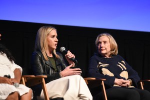 Amanda Zurawksi and Hilary Clinton speak after a screening of 'Zurawski v Texas' at 2024 Telluride Film Festival on August 31, 2024 in Telluride, Colorado. 