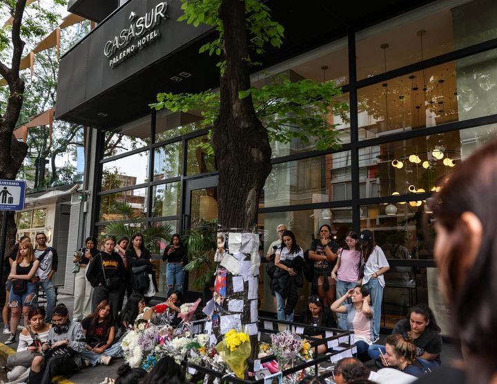 Mourning fans have flocked to the hotel in Buenos Aires, Argentina, where Liam Payne died on Wednesday.