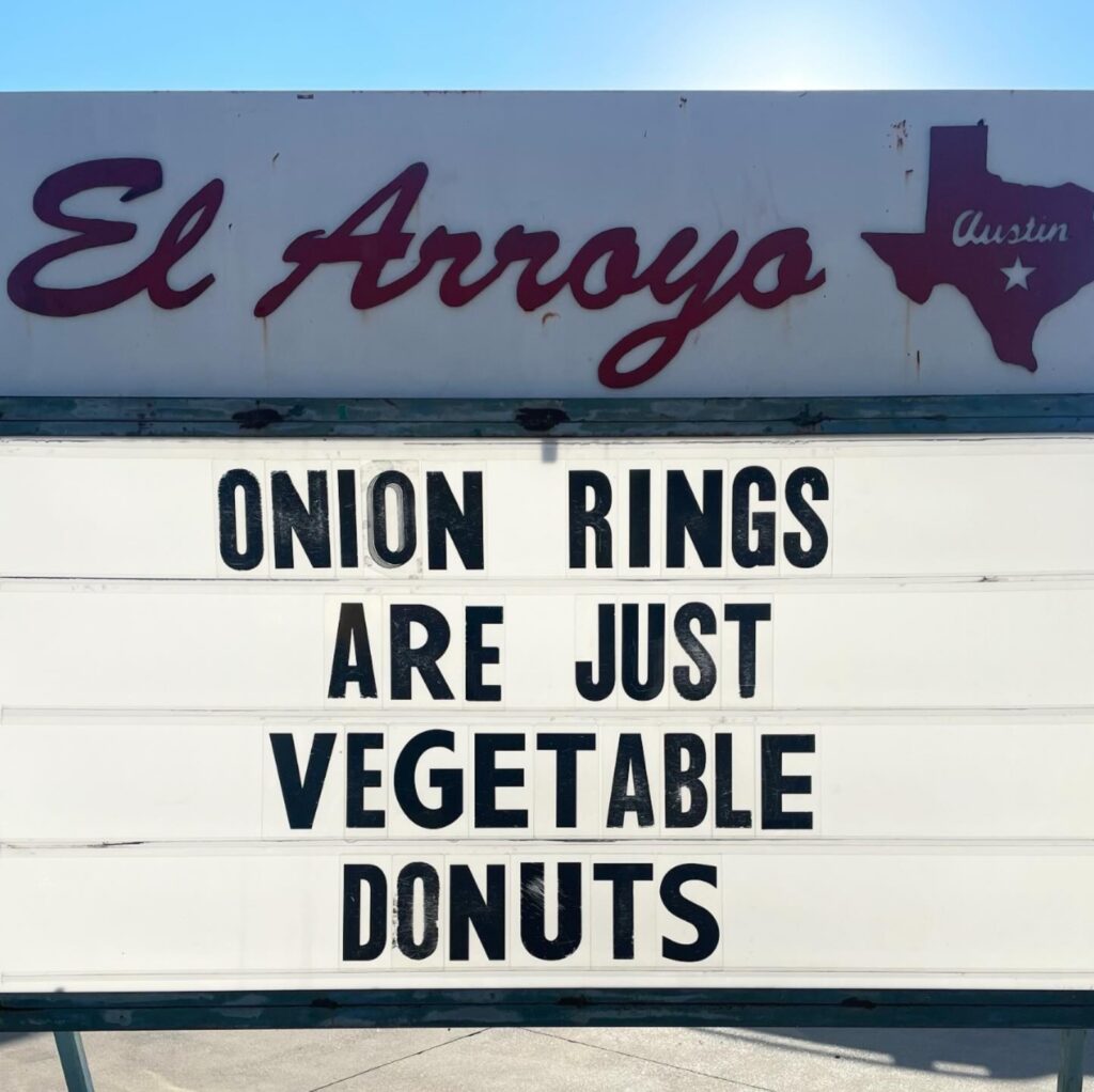 best memes of the El Arroyo ATX sign joke about onion rings