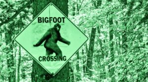 Bigfoot Sasquatch Crossing Sign in the Woods