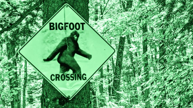 Bigfoot Sasquatch Crossing Sign in the Woods