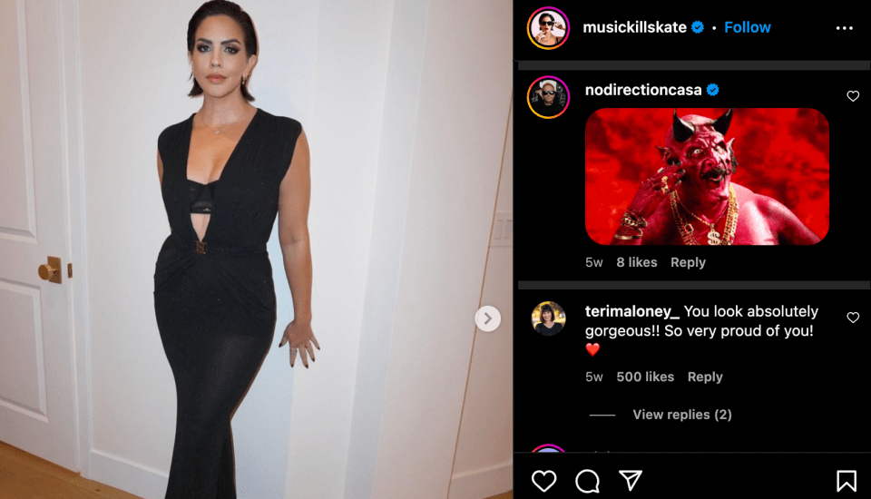 Nick left a flirty gif, appearing to fan himself off, on girlfriend Katie's sexy photo last month