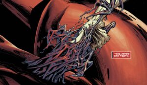 Knull reaches into his own shadow and pull forth the first symbiote in the form of All-Black, the Necrosword, in Venom #4 (2018).