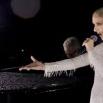 Celine Dion performing during the Olympics opening ceremony