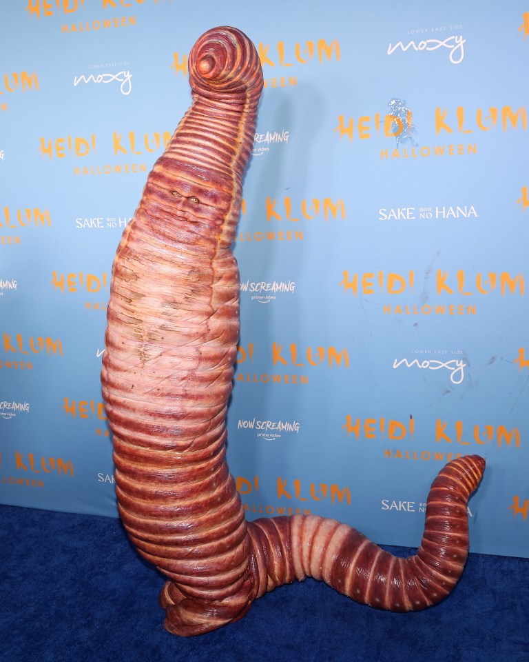 Heidi Klum dressed as a worm at her 2022 Halloween party in New York City