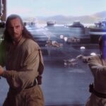 Liam Neeson as Qui-Gon Jinn, and Ewan McGregor as Obi-Wan Kenobi in The Phantom Menace.