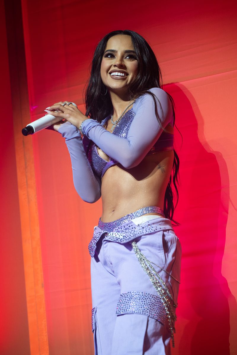 
Singer Becky G performs onstage during the final night of the "Mi Casa, Su Casa' tour at The Novo on October 15, 2023 in Los Angeles, California. (Photo by Scott Dudelson/Getty Images)