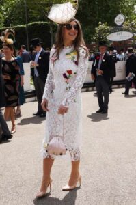 Liz Hurley stunned in a white dress at the Melbourne Cup