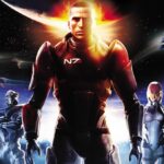 Commander Shepard stands at the center of art for the Mass Effect video game