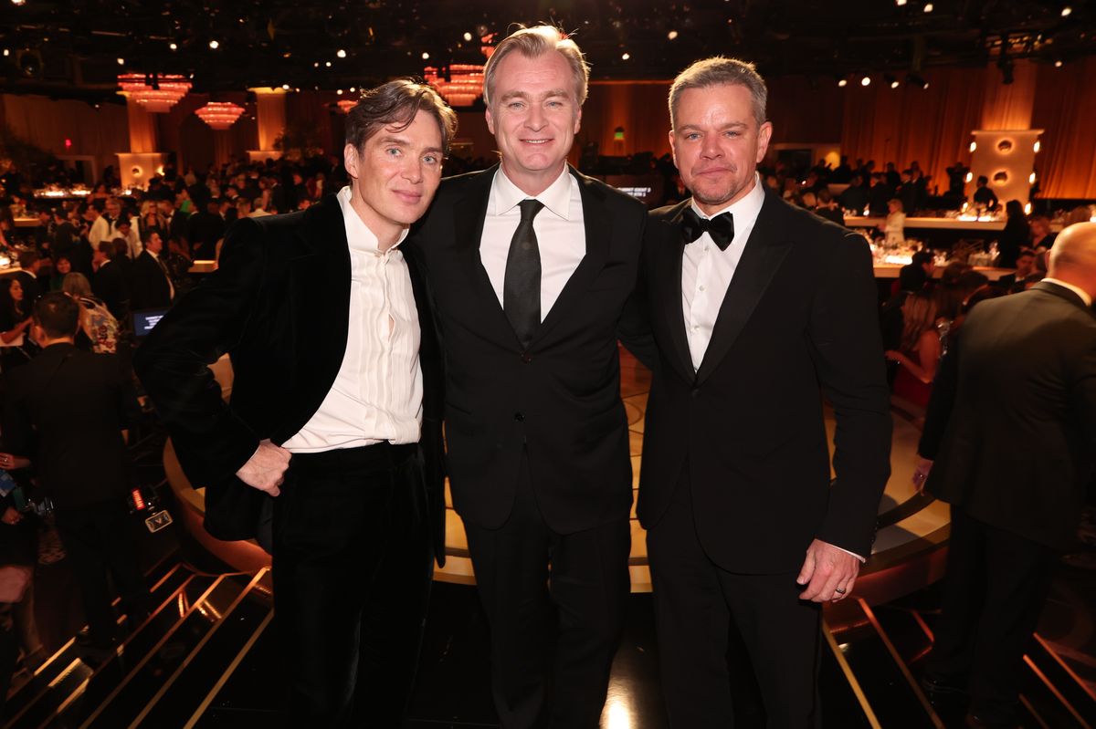 Cillian Murphy, Christopher Nolan and Matt Damon at the 81st Golden Globe Awards 