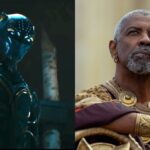 split image of shuri as black panther and denzel in gladiator ii