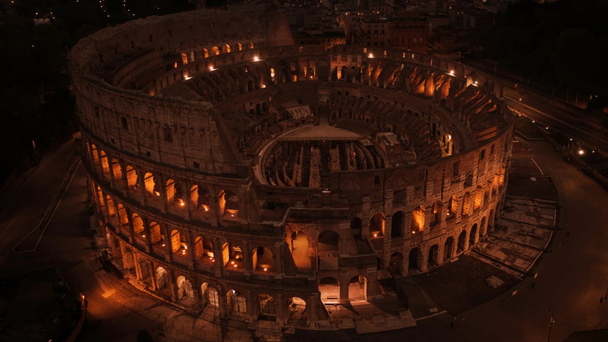 An arial view of the Colosseum. 