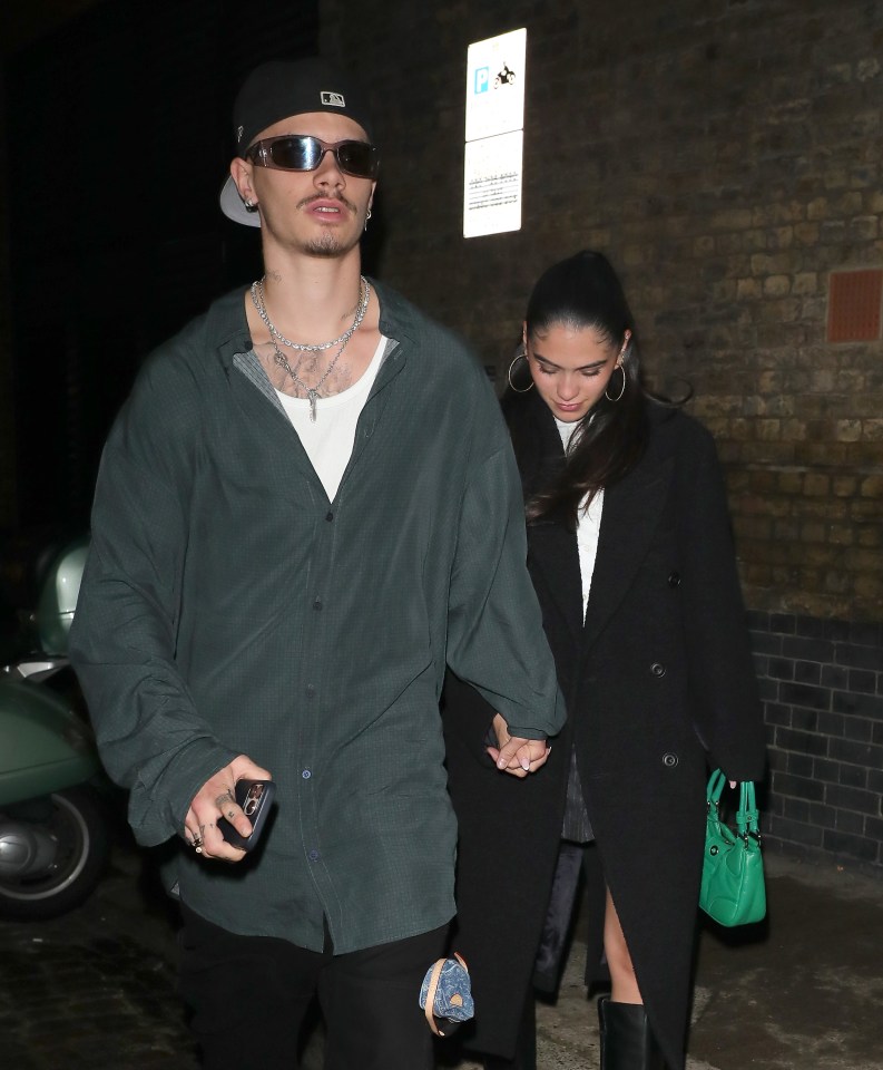 My exclusive picture shows Romeo Beckham and model Kim Turnbull leaving celeb hotspot Chiltern Firehouse hand in hand