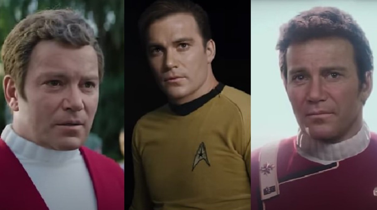 William Shatner's Captain Kirk in three stages of life in the Star Trek fan film 765874: Unification.