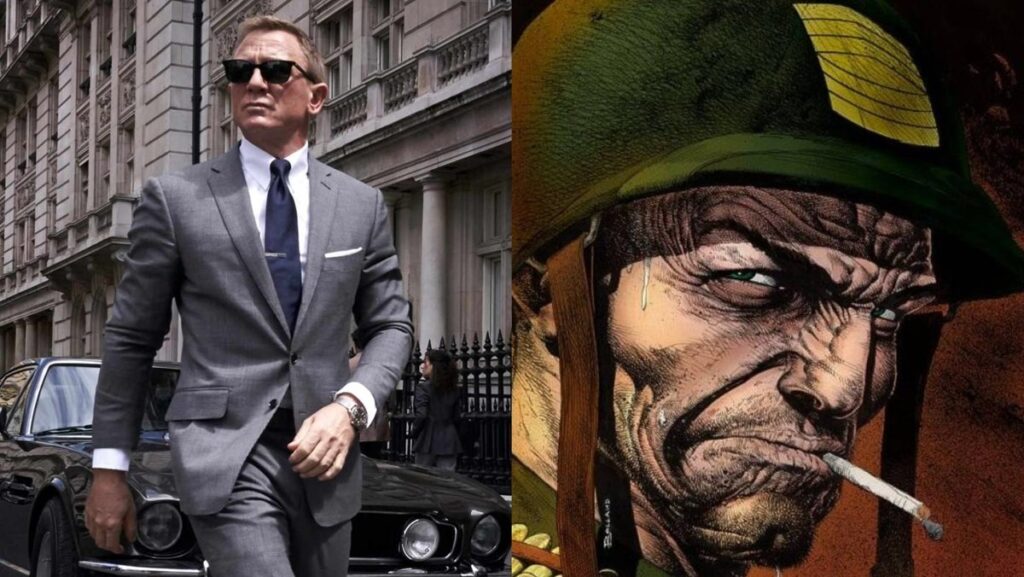 (L) Daniel Craig in No Time to Die (R) Sgt. Rock in DC Comics