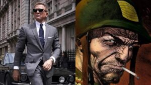 (L) Daniel Craig in No Time to Die (R) Sgt. Rock in DC Comics