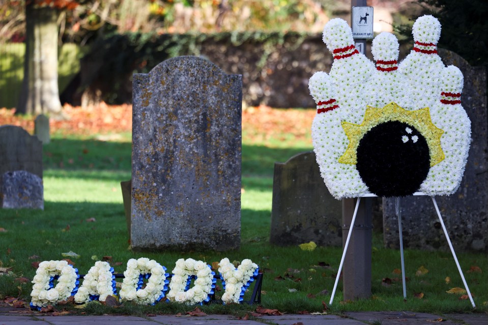 The tribute was placed next to one of bowling pins and a ball