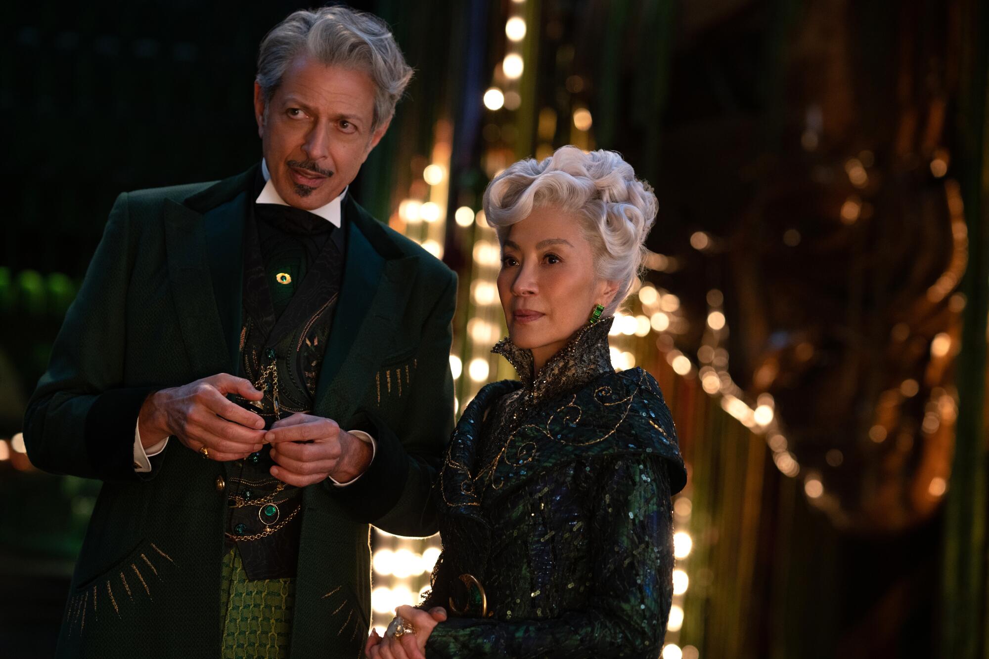 Jeff Goldblum as The Wonderful Wizard of Oz and Michelle Yeoh as Madame Morrible in "Wicked."