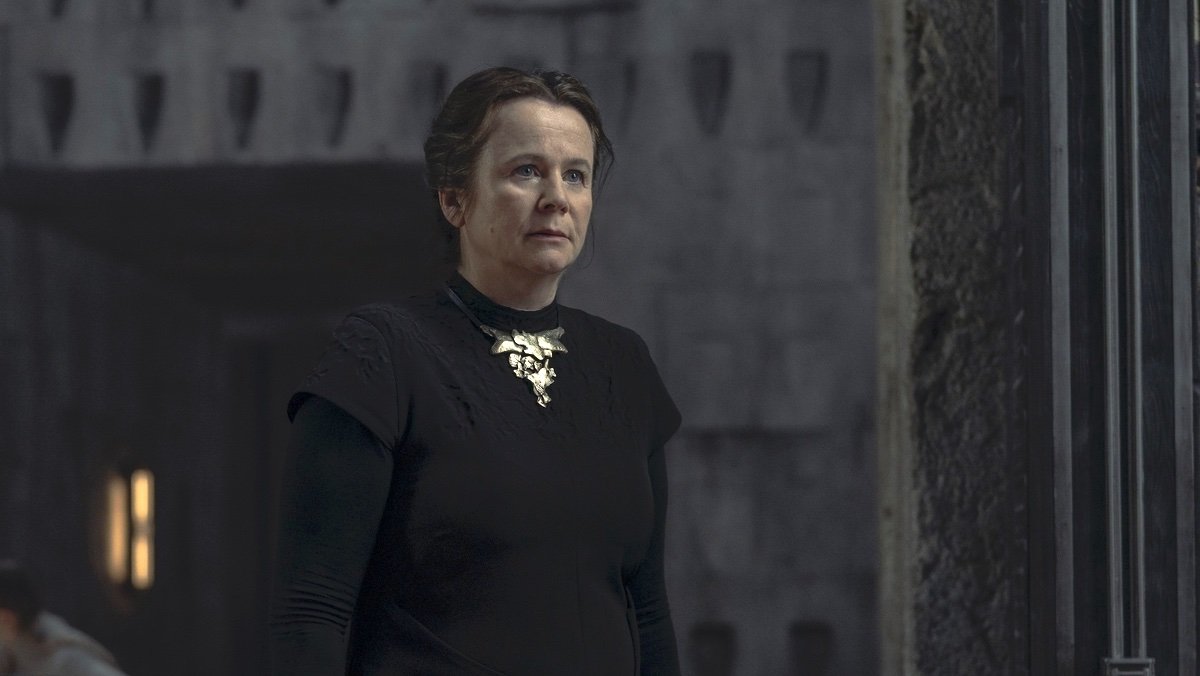 Emily Watson in all black as Valya Harkonnen on Dune: Prophecy