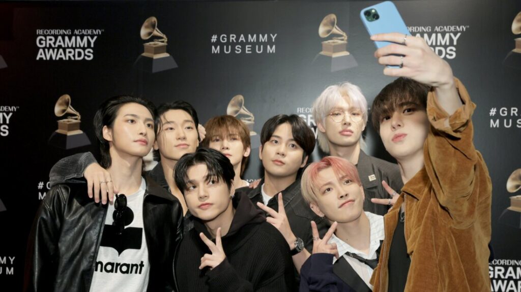 Members of the group ATEEZ pose in Los Angeles in April. In a little over two years, the K-pop group has released six new EPs that have reached the top 10 of Billboard's album chart. The group's latest, GOLDEN HOUR: Part.2, debuted at No. 1 this week.