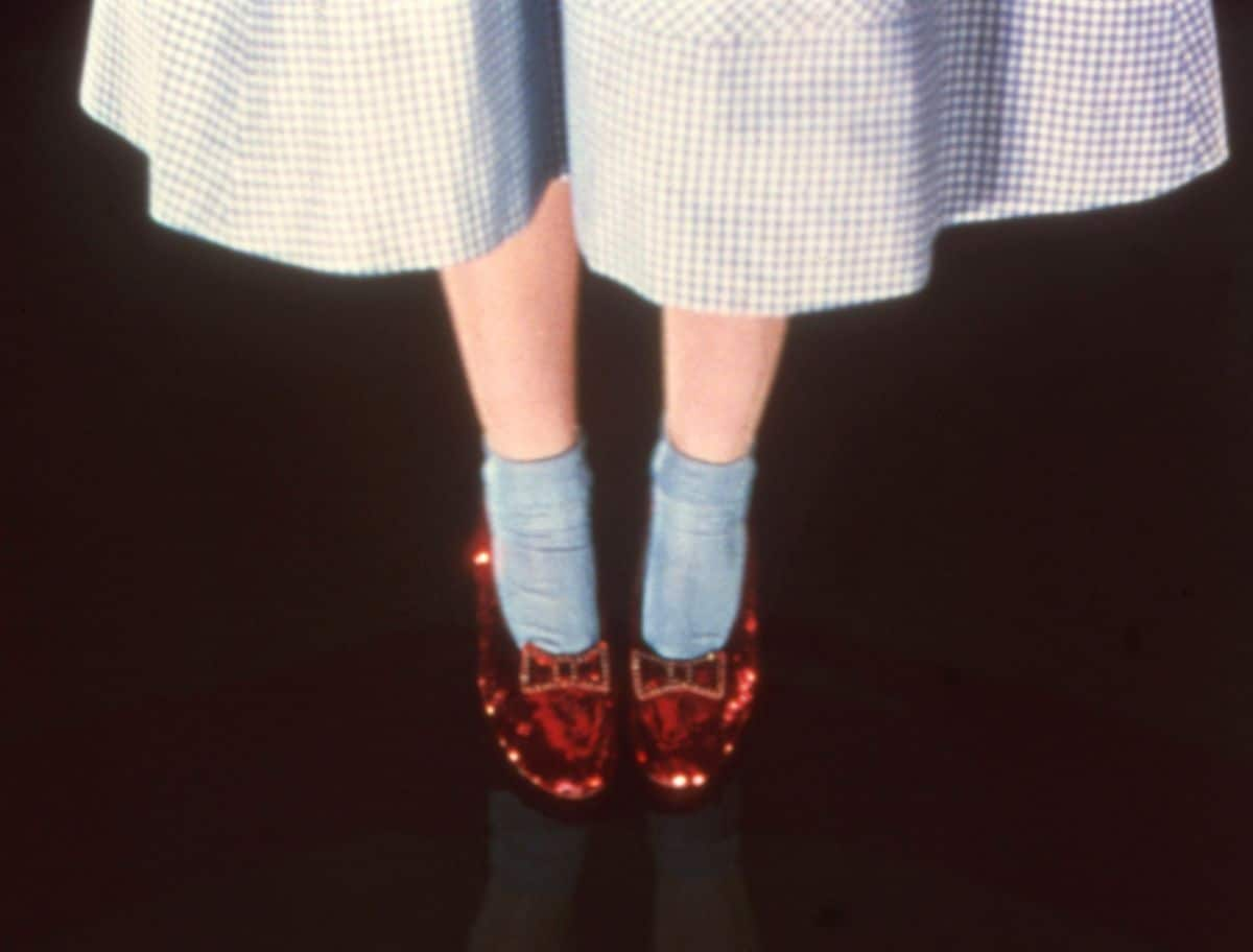 Dorothy's (Judy Garland) ruby red slippers from the classic 1939 movie 'The Wizard of Oz'. (Photo by Screen Archives/Getty Images)