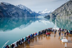 alaska cruise ship deck overlooking mountains